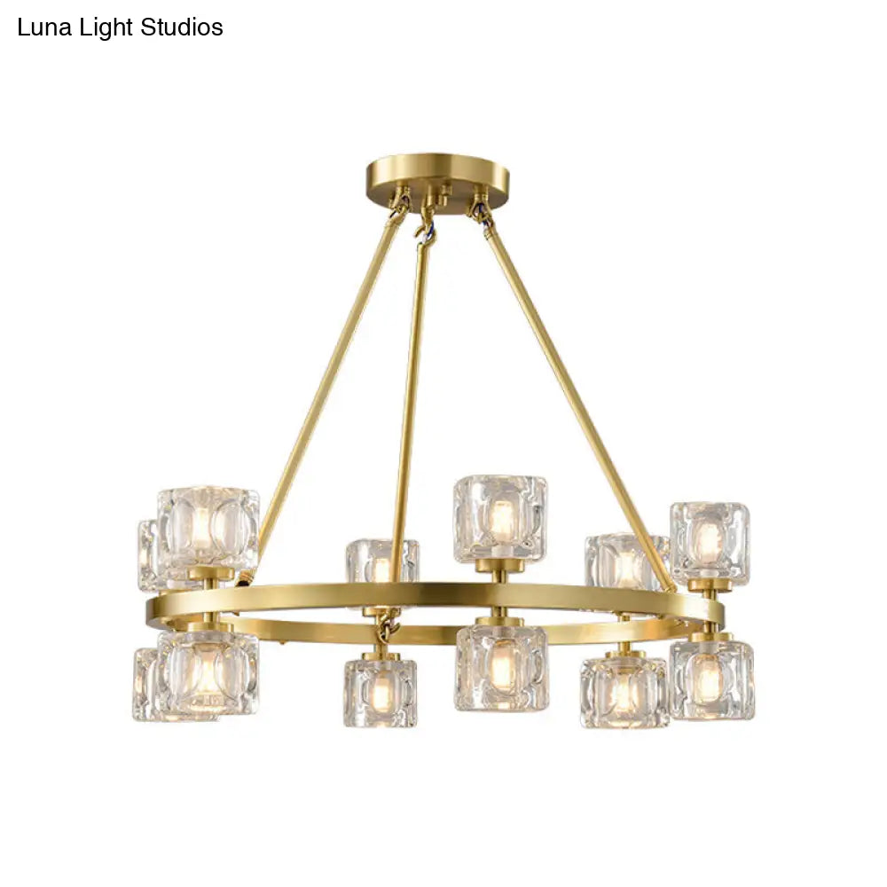 Postmodern Crystal Cube Gold Chandelier - Circle Pendant For Dining Room With 6/12/28 Lights 12 /