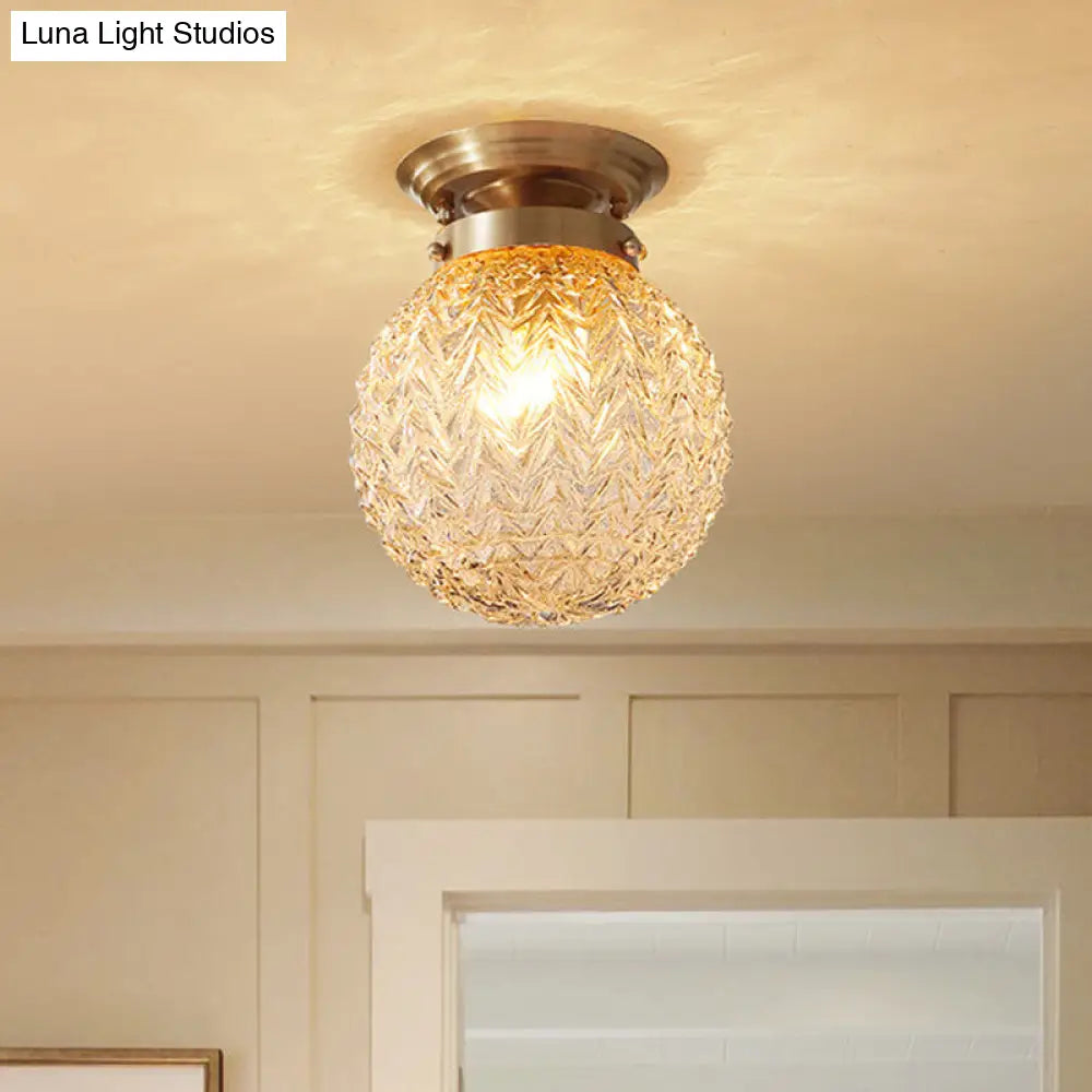 Postmodern Crystal Globe Semi Flush Mount Ceiling Light With Textured Brass Finish