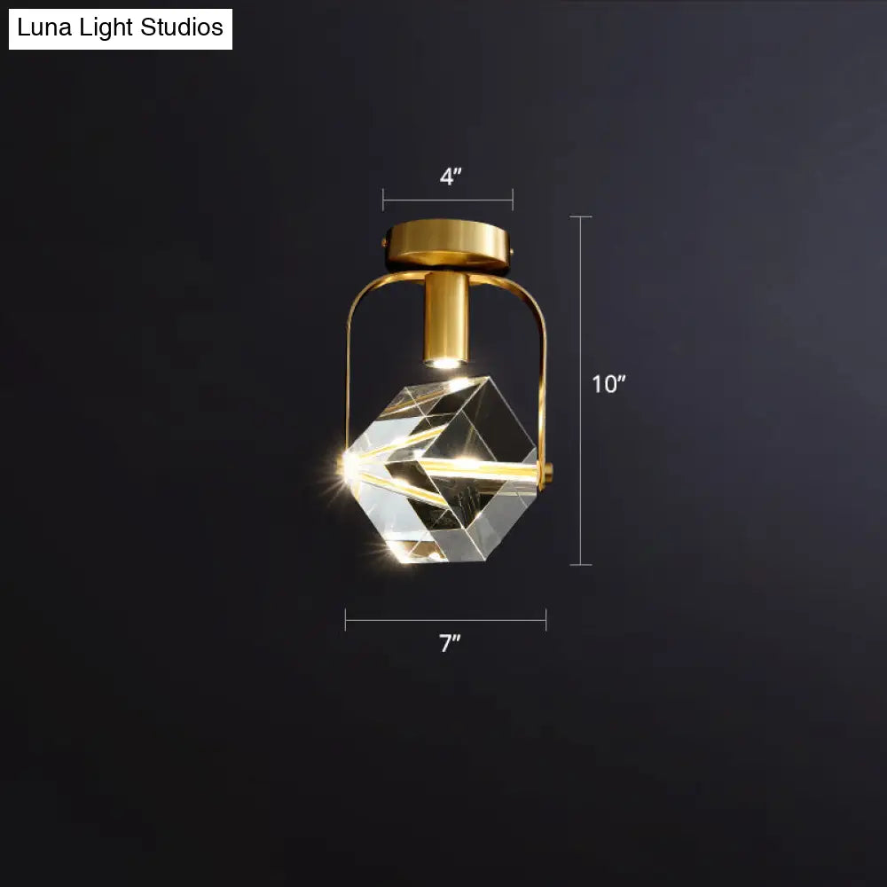 Postmodern Crystal Gold Cube Led Ceiling Lamp - Semi Flush Mount For Foyer / Semicircle