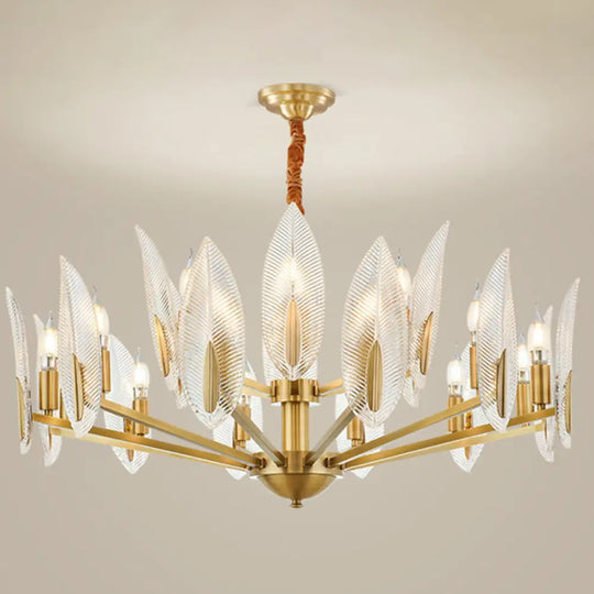 Postmodern Crystal Living Room Chandelier: Leaf-Shaped Brass Finish 6/8/18 Lights 15 /