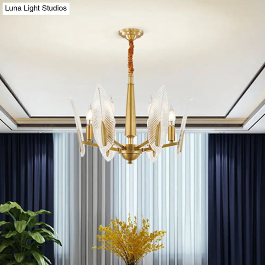 Postmodern Crystal Leaf Chandelier - Brass Hanging Lamp With 6/8/18 Lights For Living Room 6 /