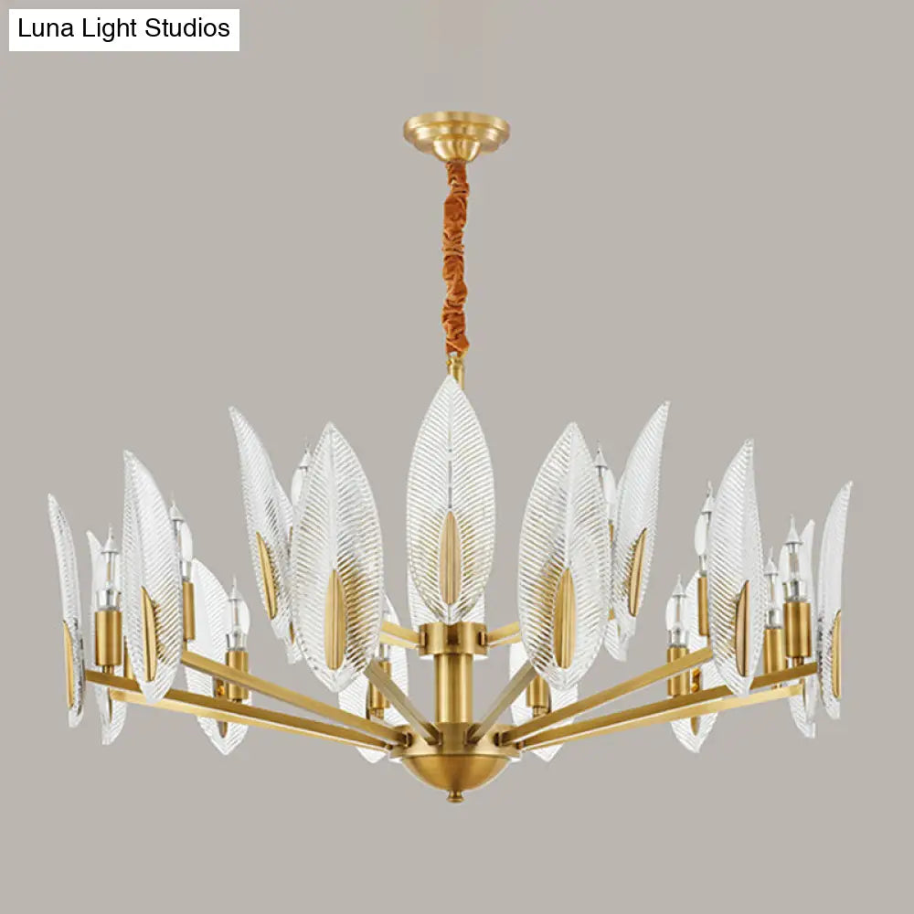 Postmodern Crystal Leaf Chandelier - Brass Hanging Lamp With 6/8/18 Lights For Living Room