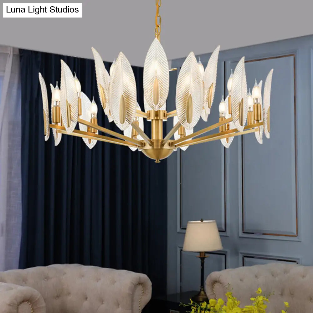 Postmodern Crystal Leaf Chandelier - Brass Hanging Lamp With 6/8/18 Lights For Living Room