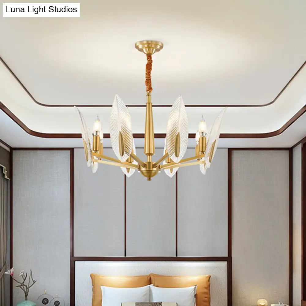 Postmodern Crystal Leaf Chandelier - Brass Hanging Lamp With 6/8/18 Lights For Living Room 8 /