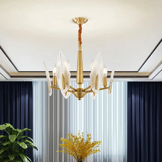 Postmodern Crystal Living Room Chandelier: Leaf-Shaped Brass Finish 6/8/18 Lights 6 /