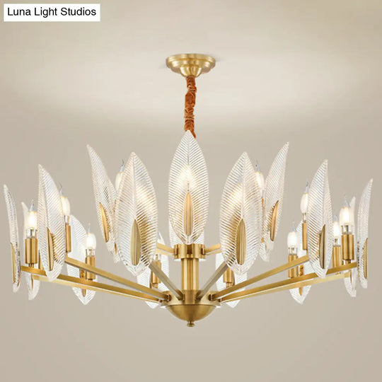 Postmodern Crystal Leaf Chandelier - Brass Hanging Lamp With 6/8/18 Lights For Living Room 15 /