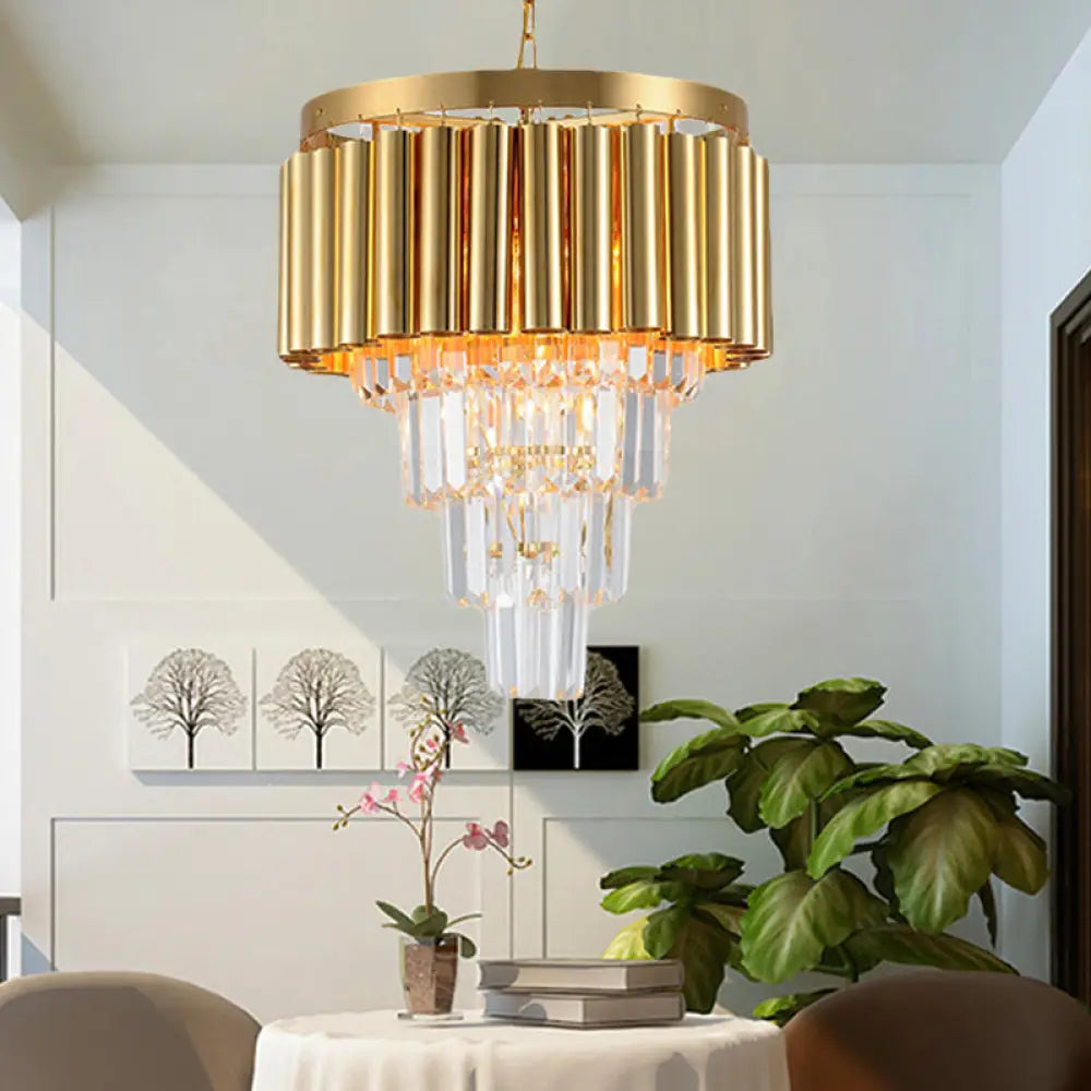 Postmodern Crystal & Metal Chandelier Light - 5/8/10 Lights Gold Finish 16’/19.5’/23.5’ Wide / 16’