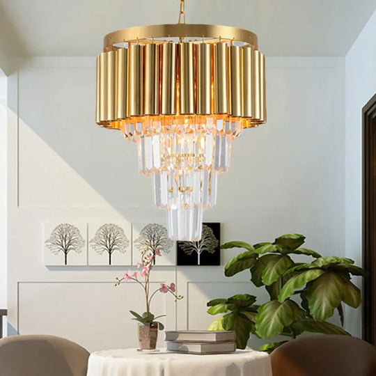 Postmodern Crystal & Metal Chandelier Light - 5/8/10 Lights Gold Finish 16’/19.5’/23.5’ Wide / 16’