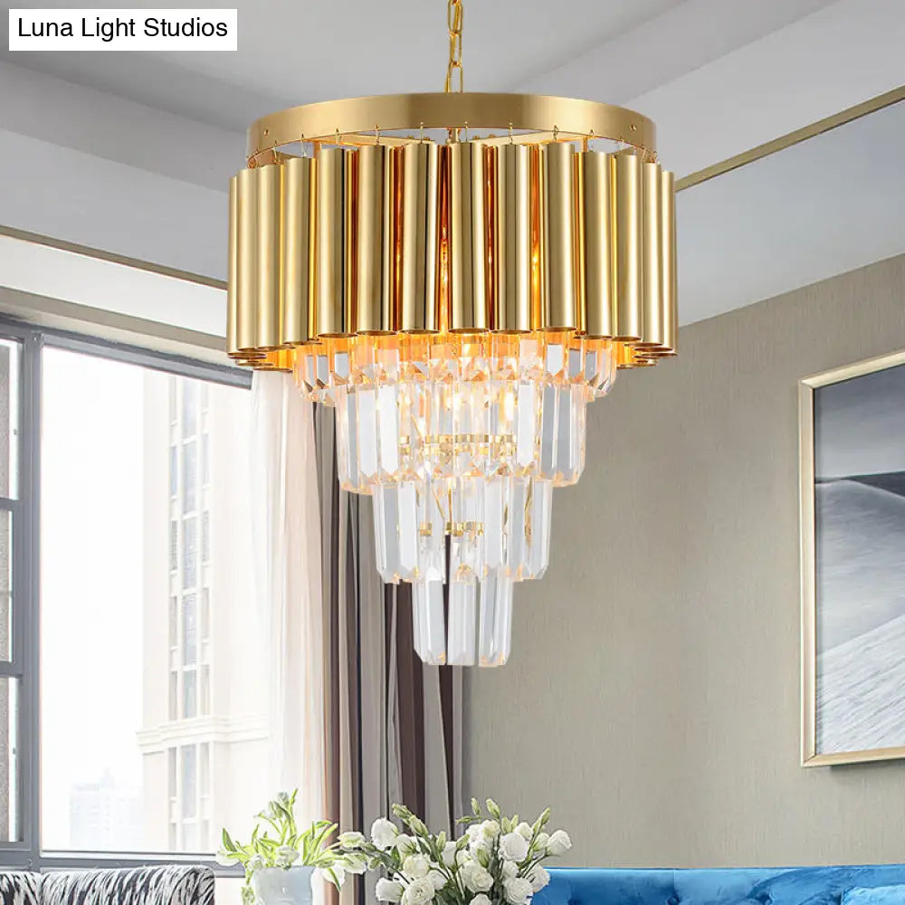 Postmodern Crystal & Metal Chandelier Light - 5/8/10 Lights Gold Finish 16’/19.5’/23.5’ Wide