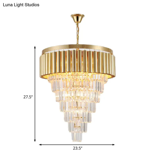 Postmodern Crystal & Metal Chandelier Light - 5/8/10 Lights Gold Finish 16’/19.5’/23.5’ Wide