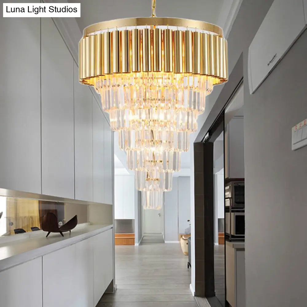 Modern Conical Chandelier Light With Crystal And Metal Accents - 5/8/10 Lights Ceiling Fixture In