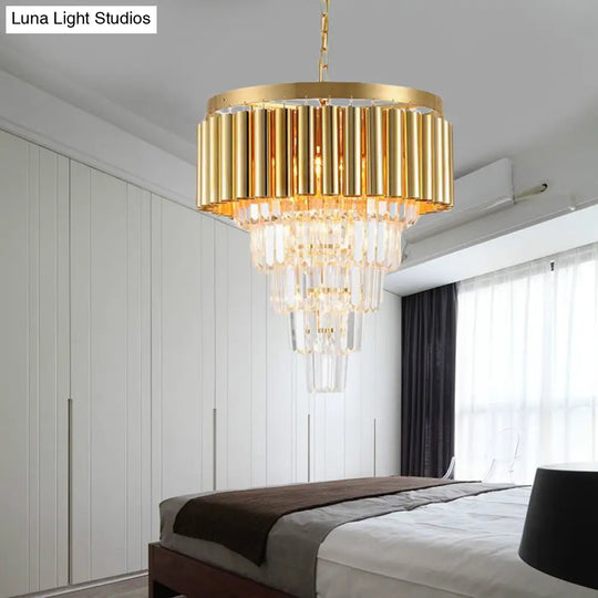 Postmodern Crystal & Metal Chandelier Light - 5/8/10 Lights Gold Finish 16’/19.5’/23.5’ Wide