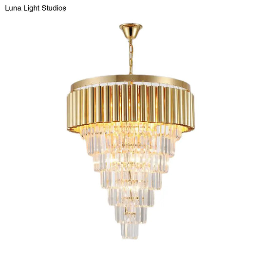 Postmodern Crystal & Metal Chandelier Light - 5/8/10 Lights Gold Finish 16’/19.5’/23.5’ Wide