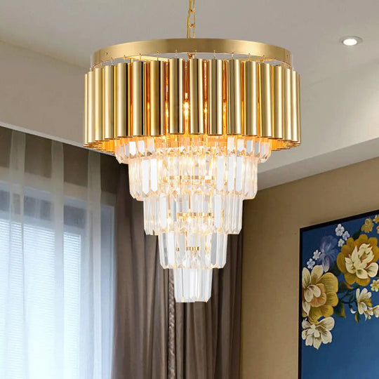 Postmodern Crystal & Metal Chandelier Light - 5/8/10 Lights Gold Finish 16’/19.5’/23.5’ Wide / 19.5’