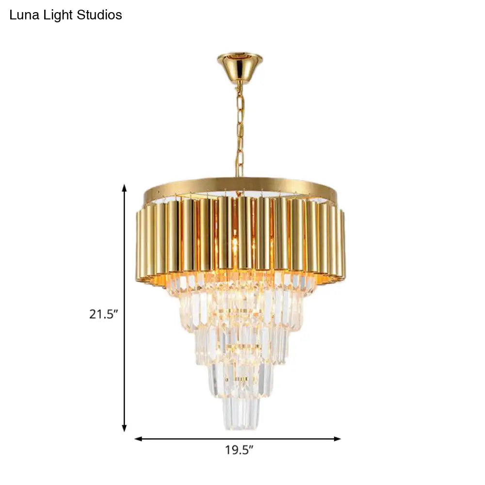 Postmodern Crystal & Metal Chandelier Light - 5/8/10 Lights Gold Finish 16’/19.5’/23.5’ Wide