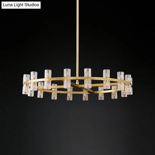 Postmodern Brass Crystal Pendant Chandelier - Circular Design 24 Bulb Suspension Light For Dining