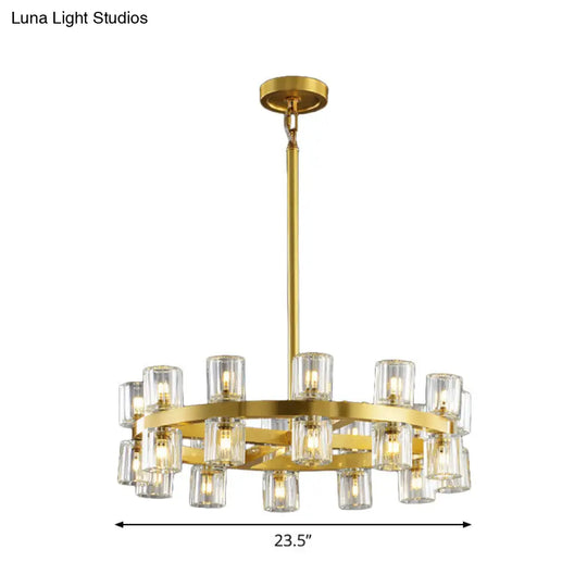 Postmodern Brass Crystal Pendant Chandelier - Circular Design 24 Bulb Suspension Light For Dining