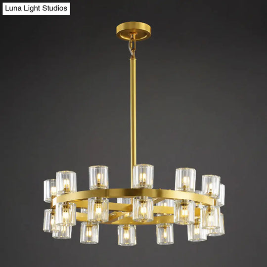 Postmodern Brass Crystal Pendant Chandelier - Circular Design 24 Bulb Suspension Light For Dining