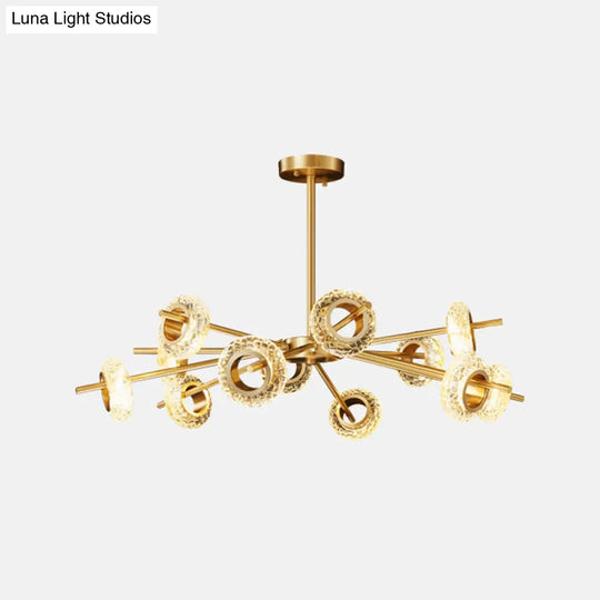 Postmodern Crystal Ring Chandelier - Handmade 8/12/16 Light Pendant For Living Room Ceiling In Brass