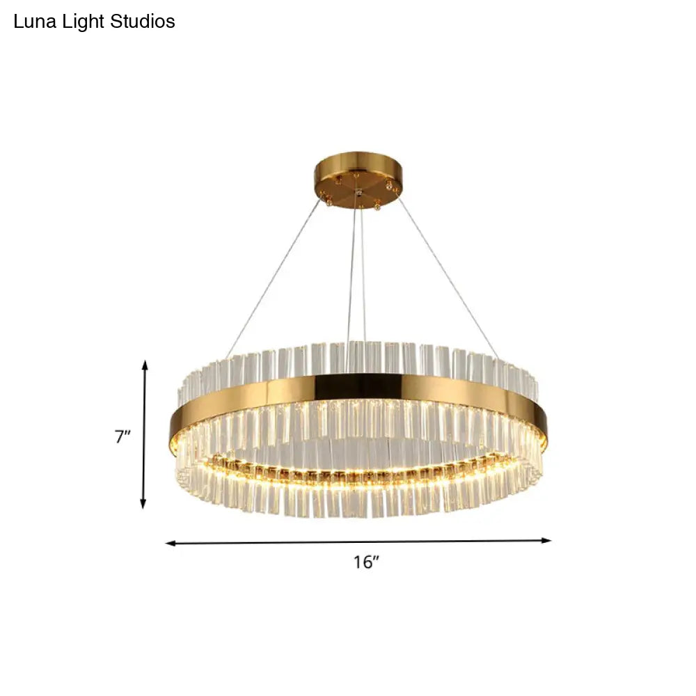 Postmodern Crystal Rod Gold Led Chandelier Light - Circular Ceiling Hanging Fixture Multiple Width