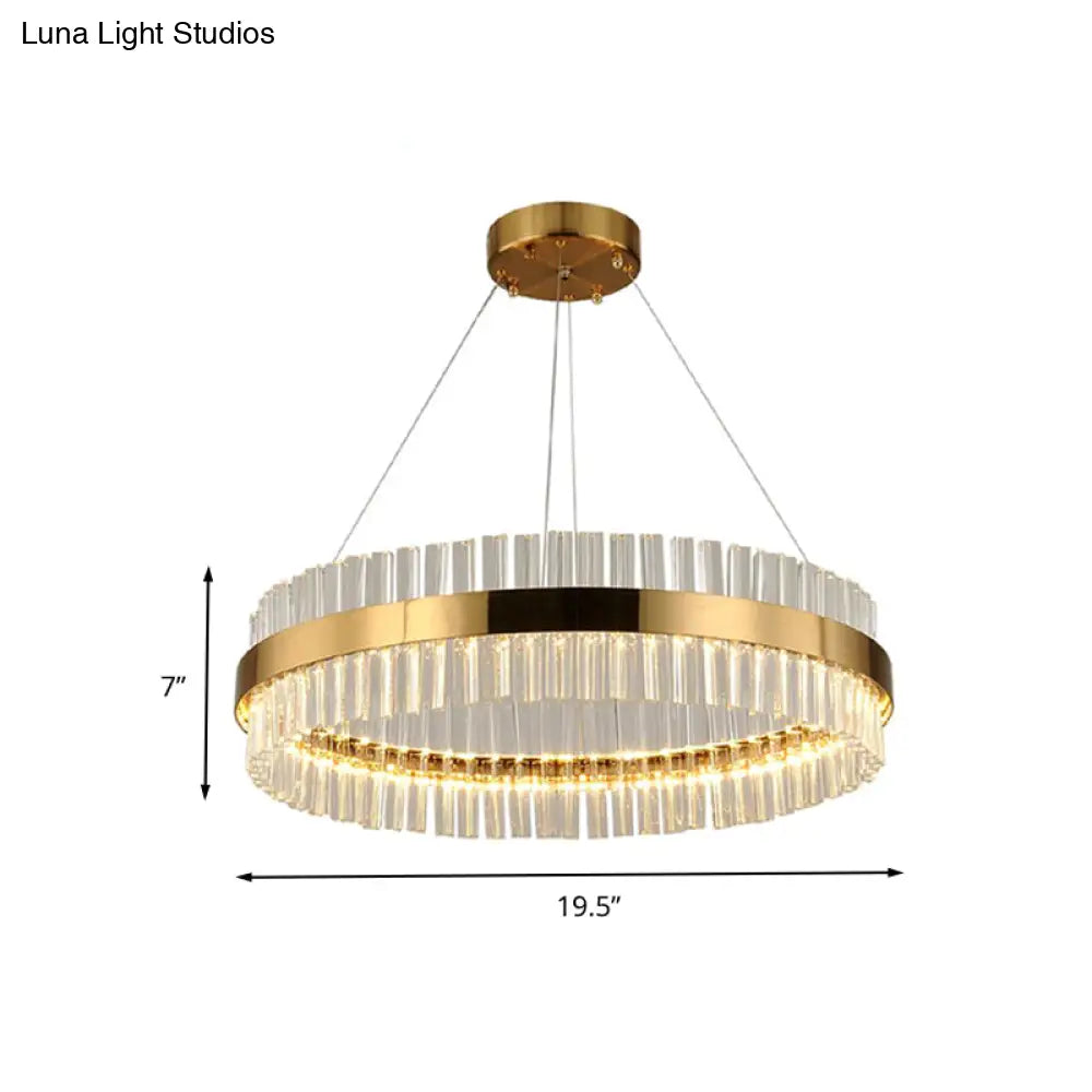 Postmodern Crystal Rod Gold Led Chandelier Light - Circular Ceiling Hanging Fixture Multiple Width