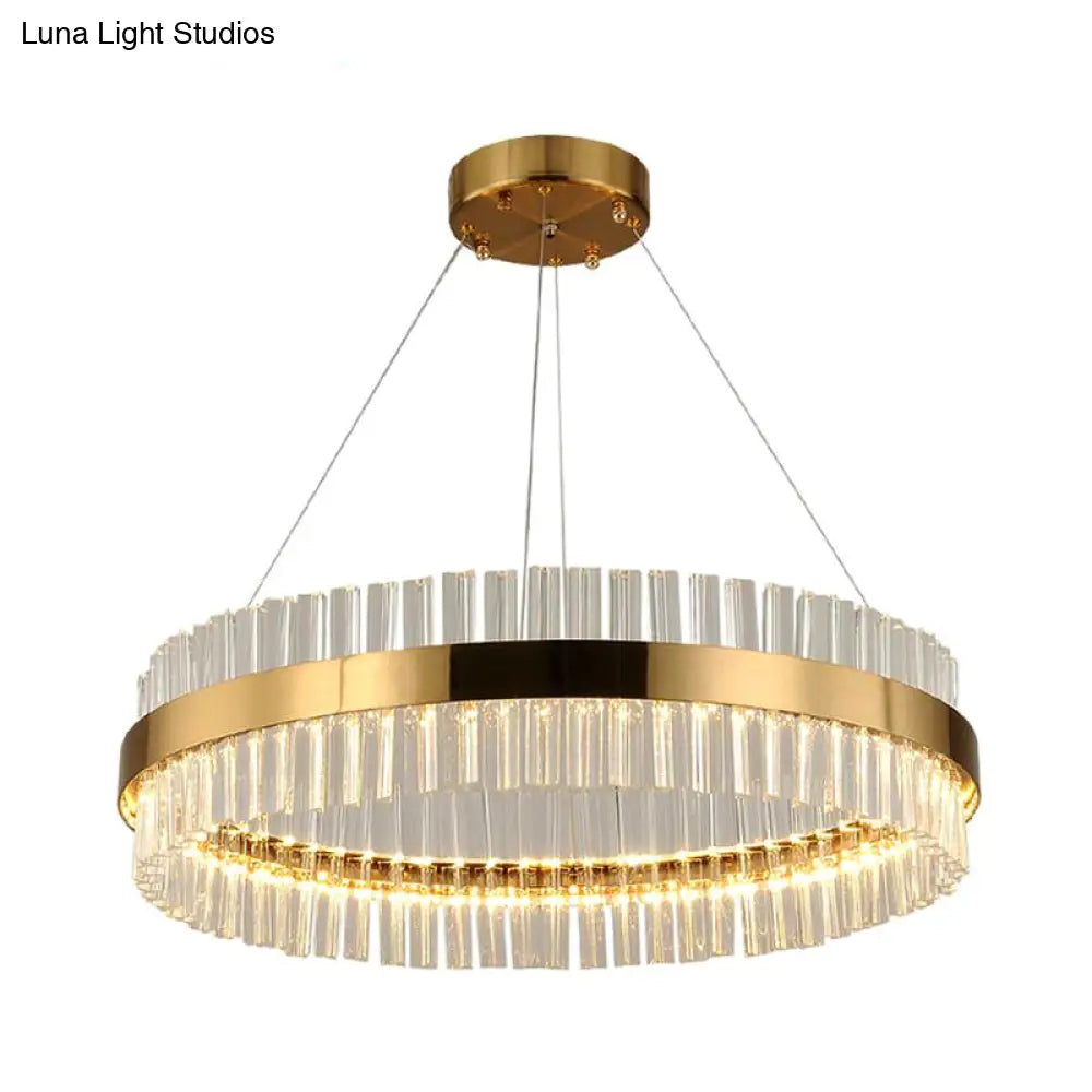 Postmodern Crystal Rod Gold Led Chandelier Light - Circular Ceiling Hanging Fixture Multiple Width