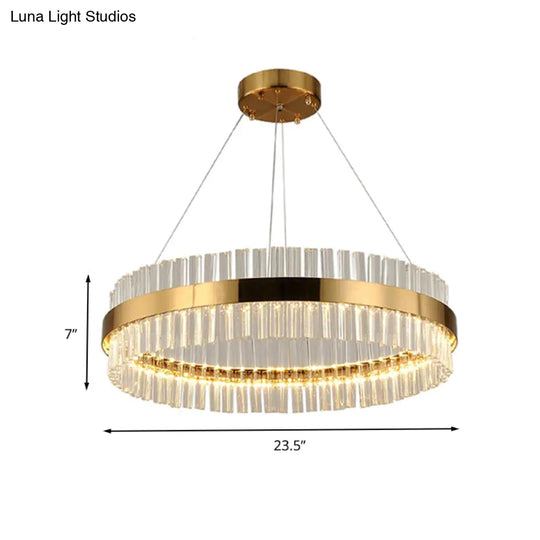 Postmodern Crystal Rod Gold Led Chandelier Light - Circular Ceiling Hanging Fixture Multiple Width