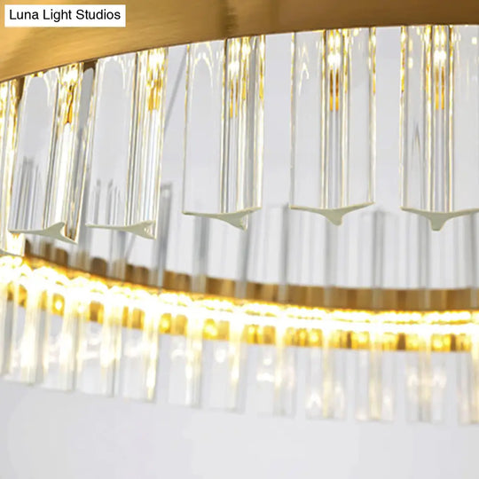 Postmodern Crystal Rod Gold Led Chandelier Light - Circular Ceiling Hanging Fixture Multiple Width