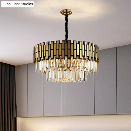 Postmodern Crystal Rods Chandelier Pendant With Gold Finish - Ideal For Living Room Ceiling