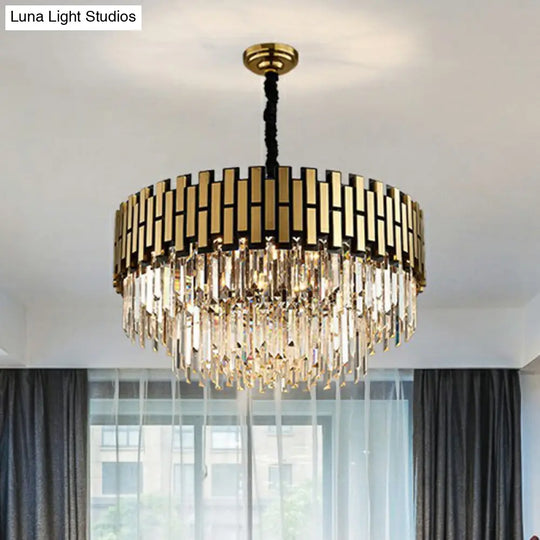 Postmodern Crystal Rods Chandelier Pendant With Gold Finish - Ideal For Living Room Ceiling