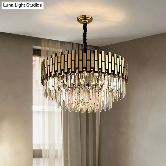 Postmodern Crystal Rods Chandelier Pendant With Gold Finish - Ideal For Living Room Ceiling