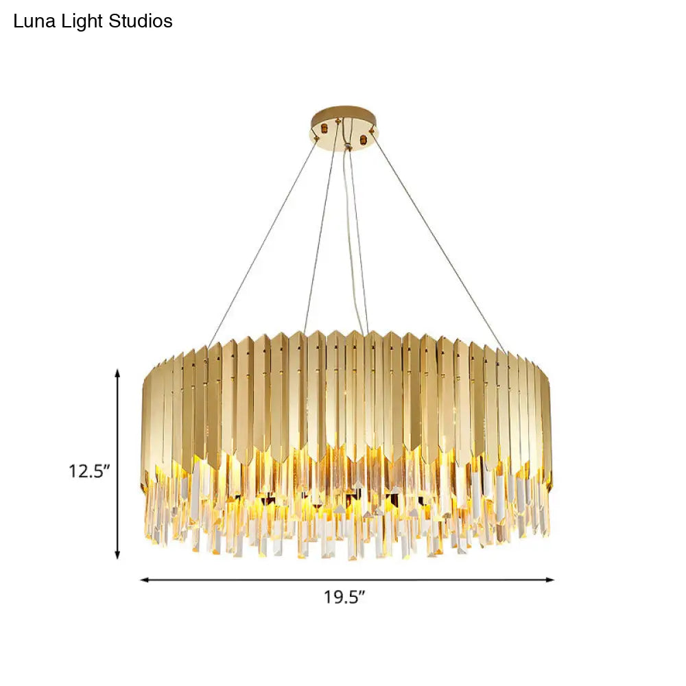 Postmodern Crystal Strip Drum Chandelier Light - Gold Finish 6 Heads Perfect For Dining Tables And