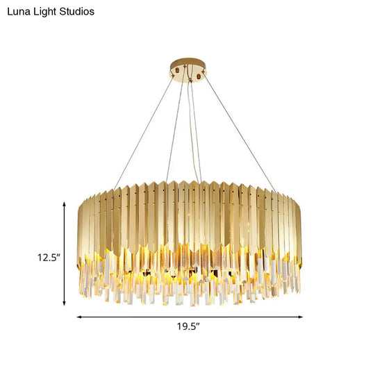 Postmodern Crystal Strip Drum Chandelier Light - Gold Finish 6 Heads Perfect For Dining Tables And