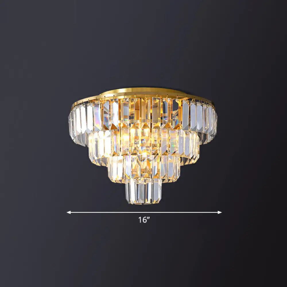 Postmodern Crystal Tiered Tapered Ceiling Flush Light For Bedroom - Clear Mount Fixture / 16’