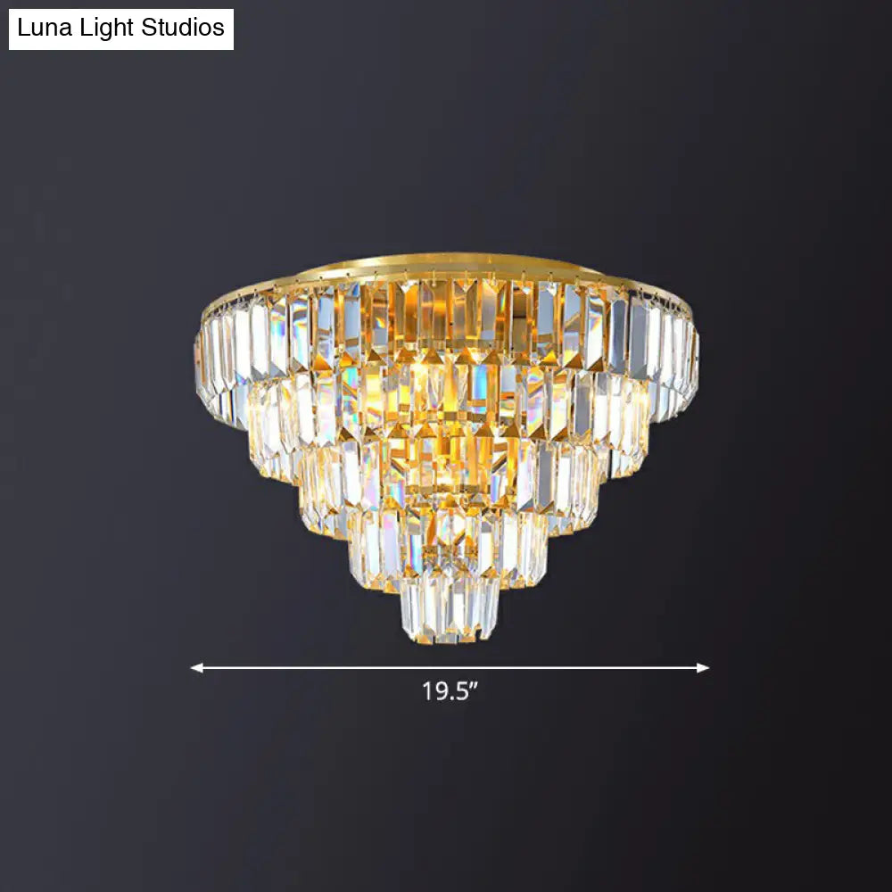 Postmodern Crystal Tiered Tapered Ceiling Flush Light For Bedroom - Clear Mount Fixture / 19.5