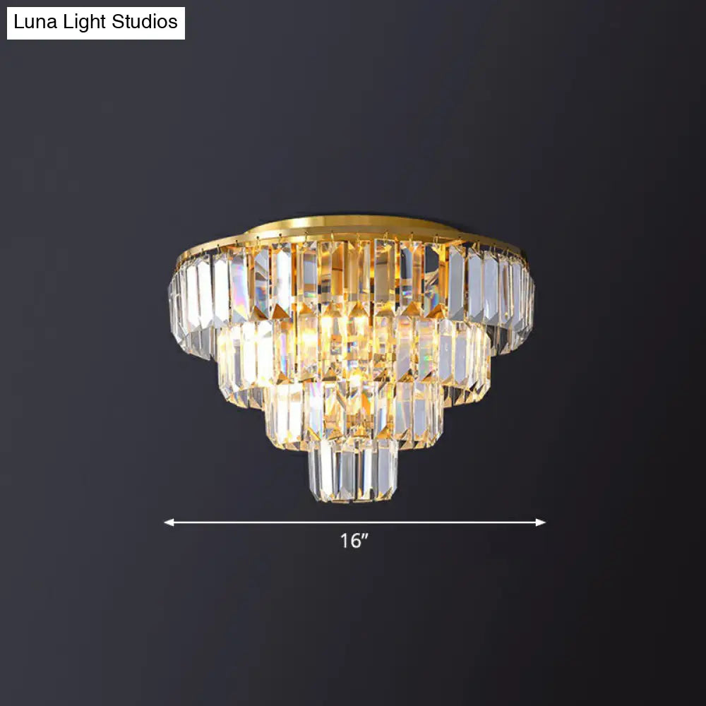 Postmodern Crystal Tiered Tapered Ceiling Flush Light For Bedroom - Clear Mount Fixture / 16