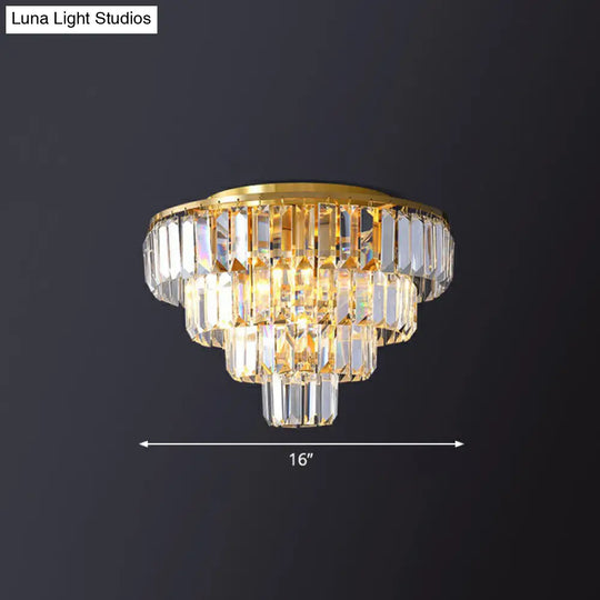 Postmodern Crystal Tiered Tapered Ceiling Flush Light For Bedroom - Clear Mount Fixture / 16