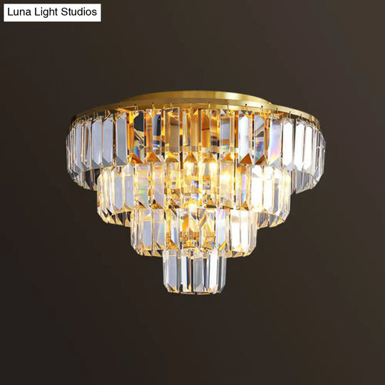 Postmodern Crystal Tiered Tapered Ceiling Flush Light For Bedroom - Clear Mount Fixture