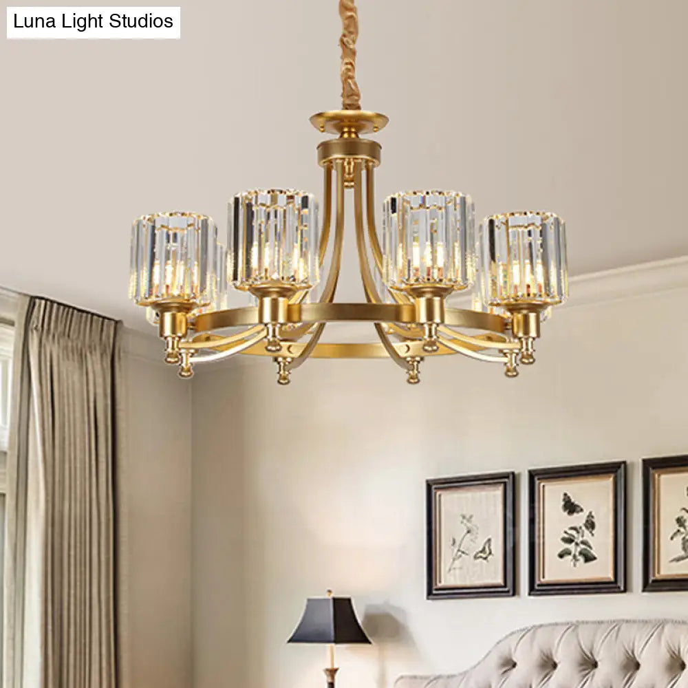 Postmodern Cylinder Chandelier 8/10-Light Prismatic Crystal Drop Lamp Black/Gold - Ideal For Living