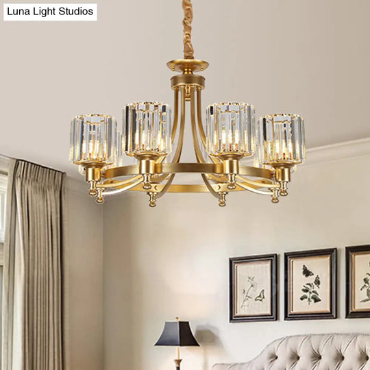 Postmodern Cylinder Chandelier 8/10-Light Prismatic Crystal Drop Lamp Black/Gold - Ideal For Living