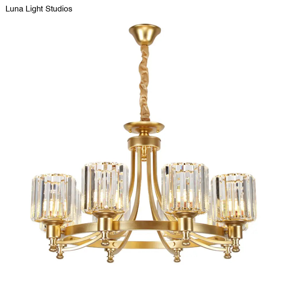 Postmodern Cylinder Chandelier 8/10-Light Prismatic Crystal Drop Lamp Black/Gold - Ideal For Living