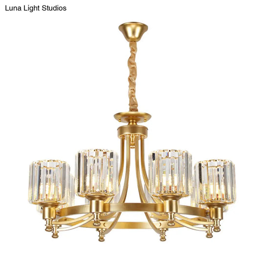 Postmodern Cylinder Chandelier 8/10-Light Prismatic Crystal Drop Lamp Black/Gold - Ideal For Living