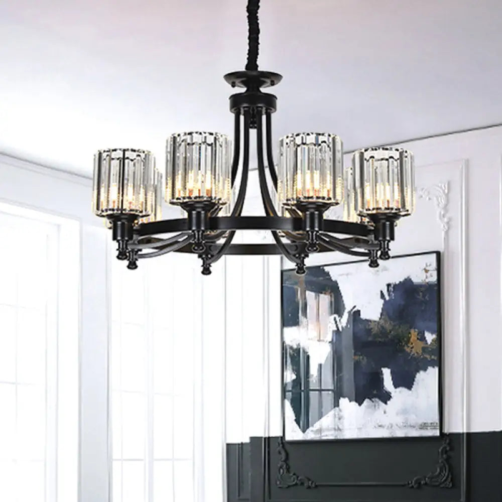 Postmodern Cylinder Chandelier - Prismatic Crystal Drop Lamp (8/10 Lights) Black/Gold Living Room 8