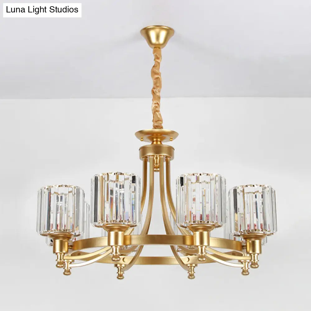 Postmodern Cylinder Chandelier - Prismatic Crystal Drop Lamp (8/10 Lights) Black/Gold Living Room