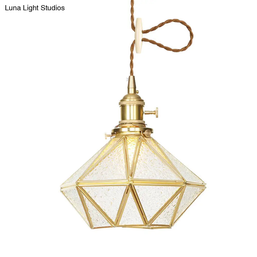 Postmodern Diamond Pendant Ceiling Light With Brass Accents And Adjustable Rope