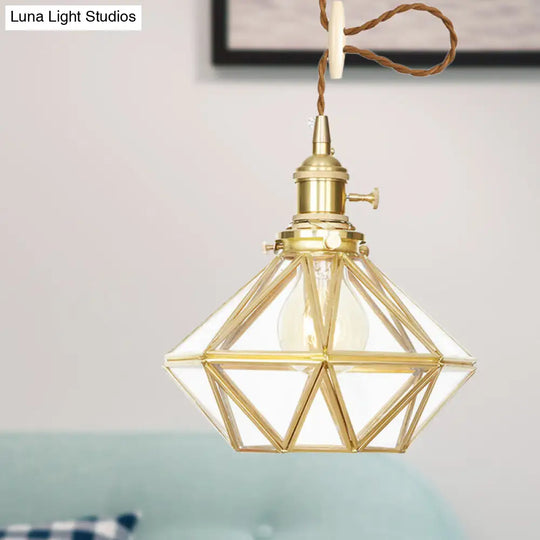 Postmodern Diamond Pendant Ceiling Light With Brass Accents And Adjustable Rope