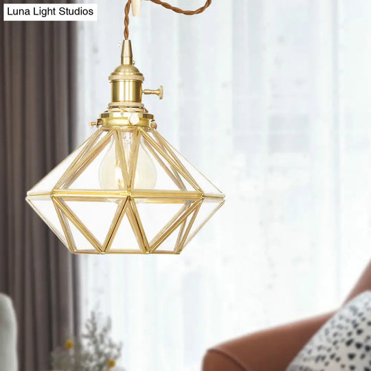 Postmodern Diamond Pendant Light With Brass Finish And Adjustable Rope