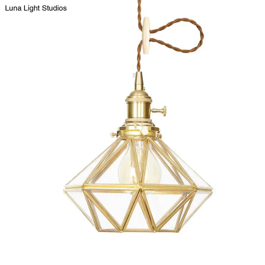 Postmodern Diamond Pendant Light With Brass Finish And Adjustable Rope