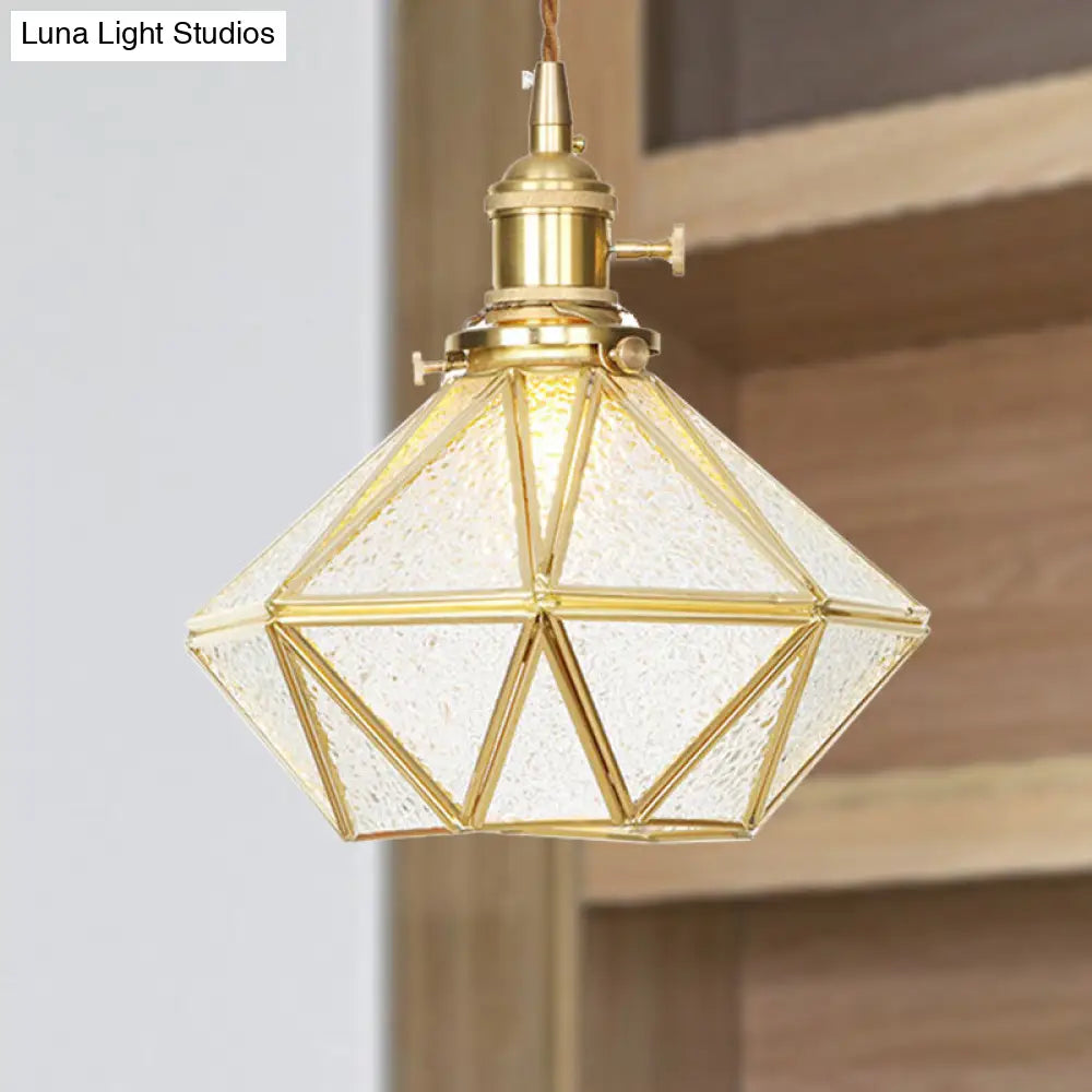 Postmodern Diamond Pendant Ceiling Light With Brass Accents And Adjustable Rope / Frosted Glass