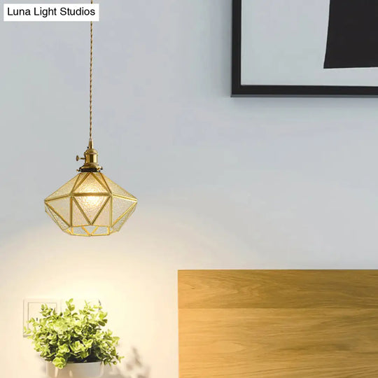 Postmodern Diamond Pendant Light With Brass Finish And Adjustable Rope